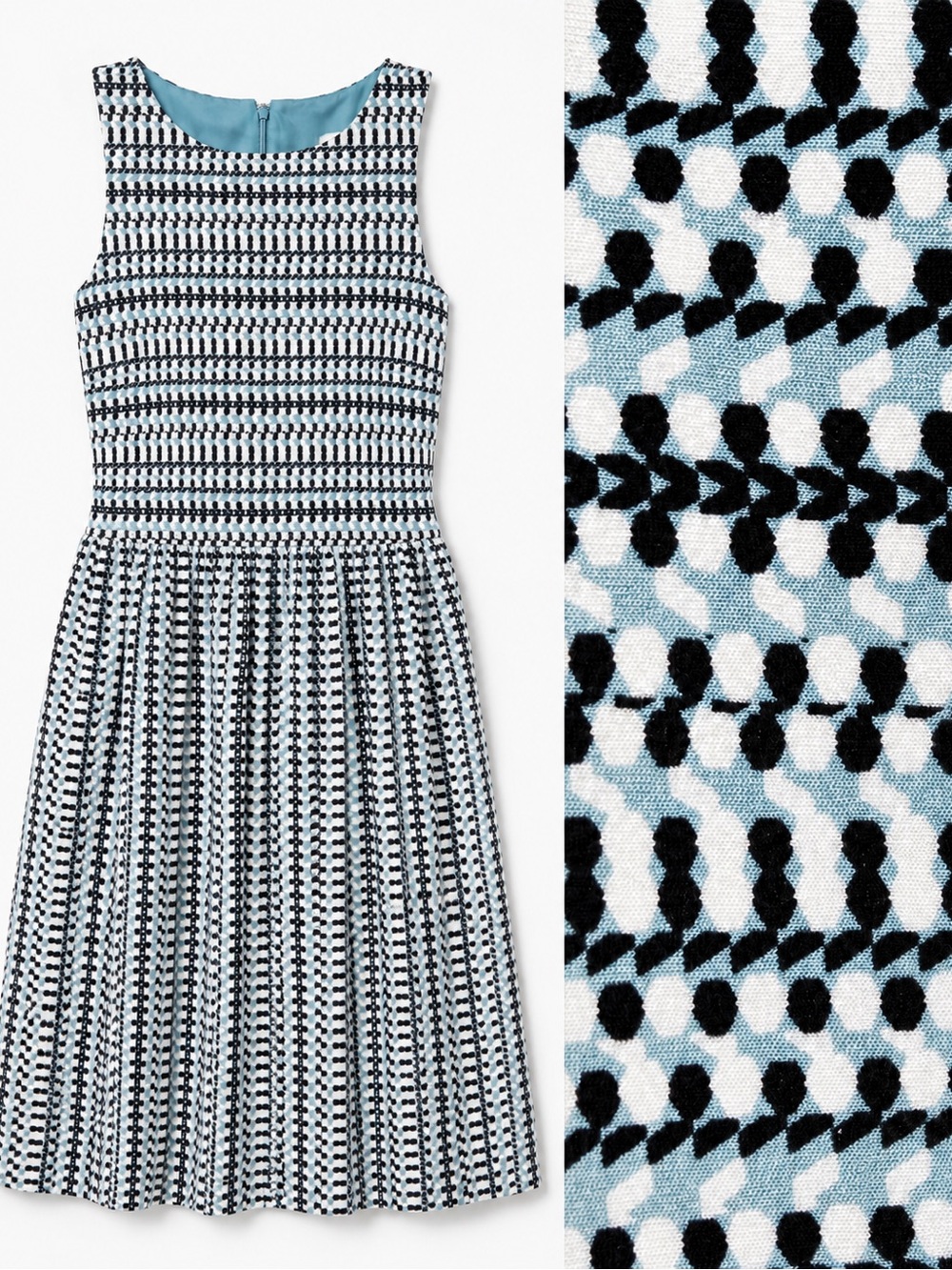 LOFT Petites XSP Blue Geometric Fit & Flare Dress